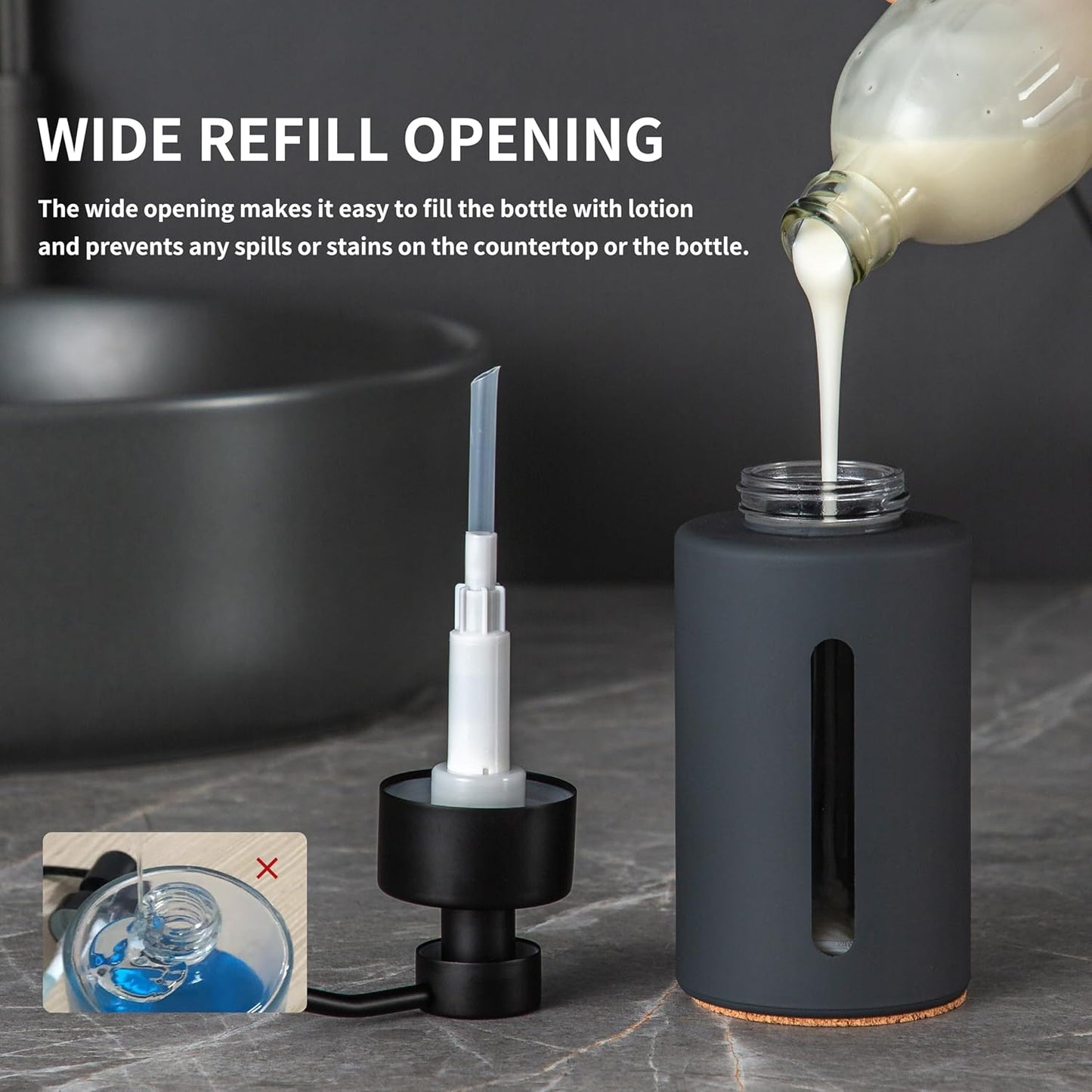 Enra Dish Soap Dispenser with Window,12oz Gary Kitchen Soap Dispenser with Stainless Steel Hand