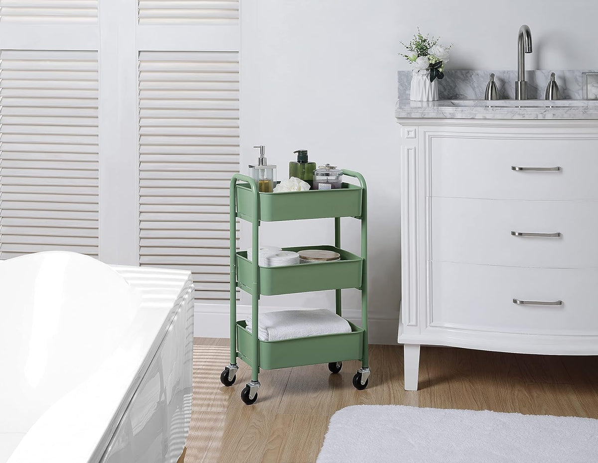 SunnyPoint 3-Tier Delicate Compact Rolling Metal Storage Organizer - Mobile Utility Cart