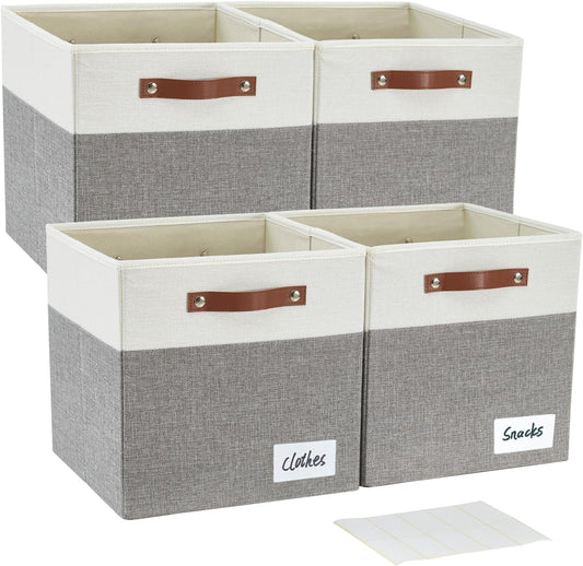 Collapsible Fabric Storage Cube Bins with 2 Reinforced PU Handles, Foldable Storage Organizer