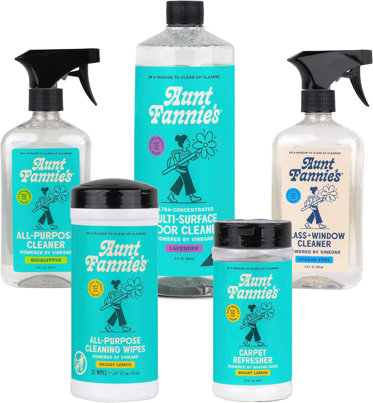 Aunt Fannie's Whole Home Cleaning Bundle: All Purpose Spray, Floor Cleaner, Glass & Window Cleaner