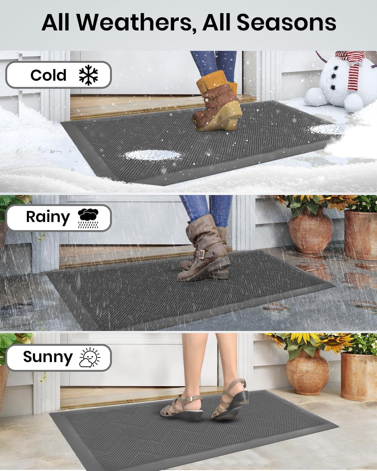 HAMARA Front Door Mat for Outside Entrance 35.5"x17" – Anti-Slip Dirt-Trapping Waterproof Rubber