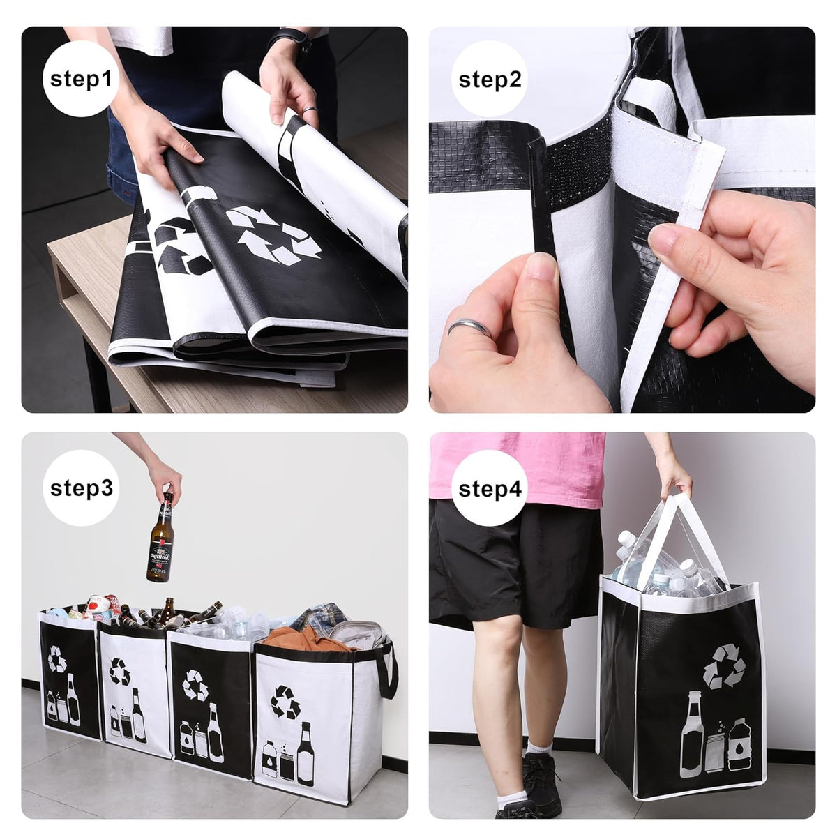 Recycle Waste Bag for Kitchen Home- Indoor Recycling Bins Trash Sorting Organizer, Reusable and