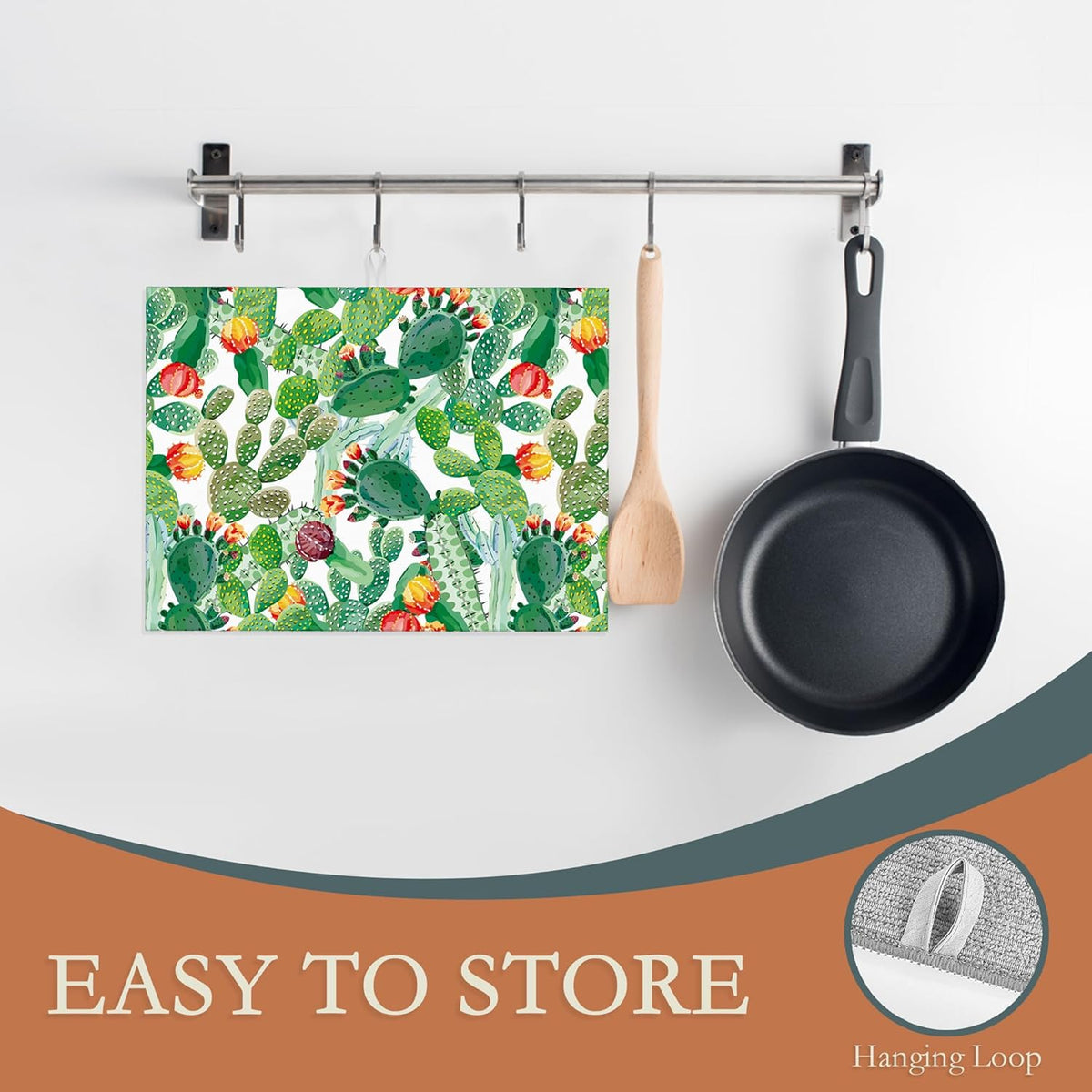 Green Cactus Dish Drying Mat, Tropical Plant Drying Rack Pad Countertop Dishes Ultra Absorbent