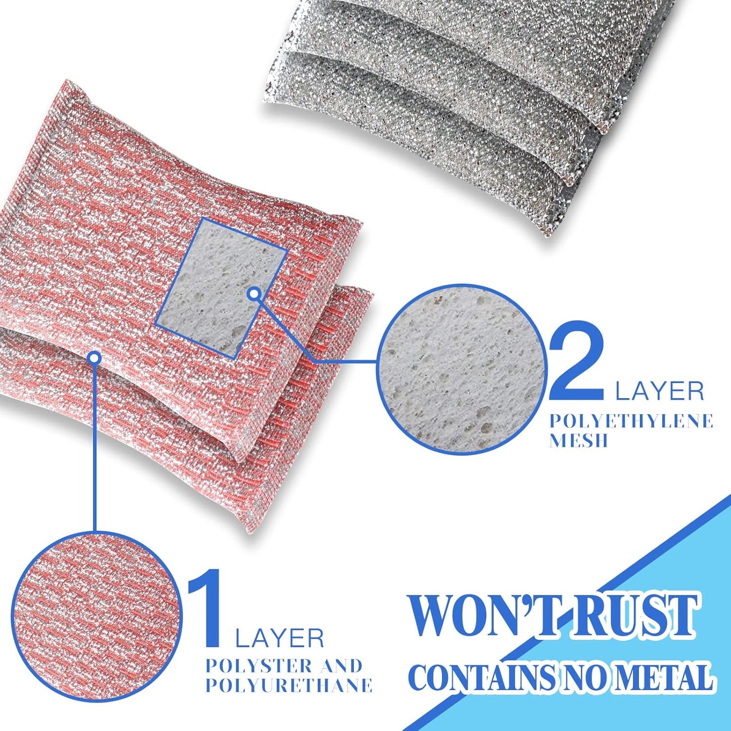 6pcs Stainless Steel Scrubber 2pcs Heavy Duty Scrub Sponges 1pcs Dish Clean Towel for Kitchens