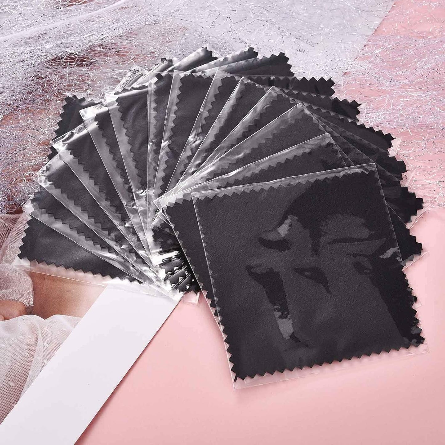 SEVENWELL 50pcs Jewelry Cleaning Cloth Black Polishing Cloth for Sterling Silver Gold Platinum