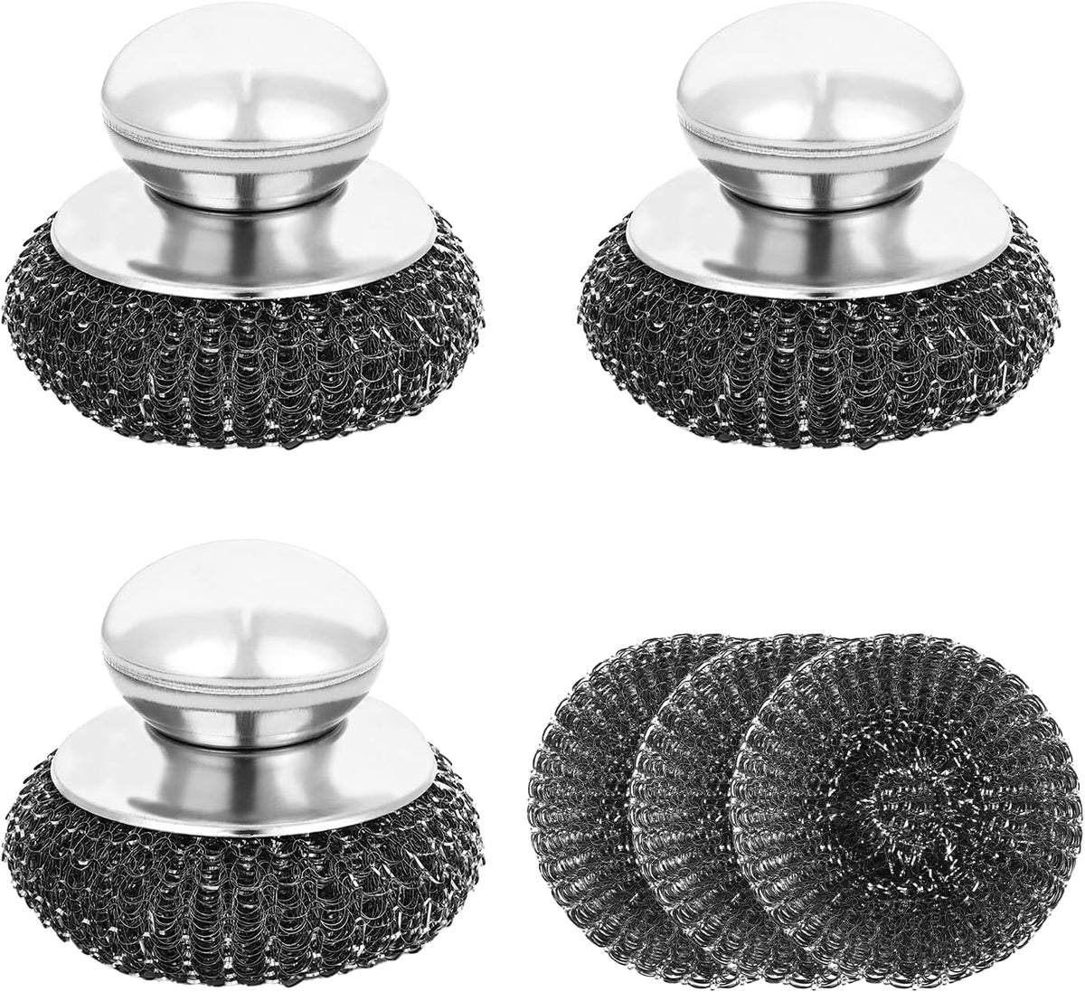 6Pcs Steel Wool Scrubber, Stainless Steel Scrubber with Handle for Cleaning Kitchen and Household