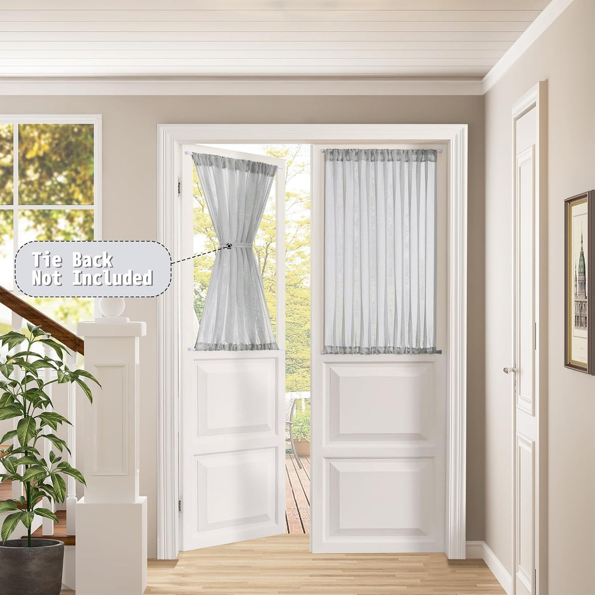 Tollpiz Short Sheer Door Curtain Closet Linen Textured Curtain Sheers Doorway Light Filtering Voile