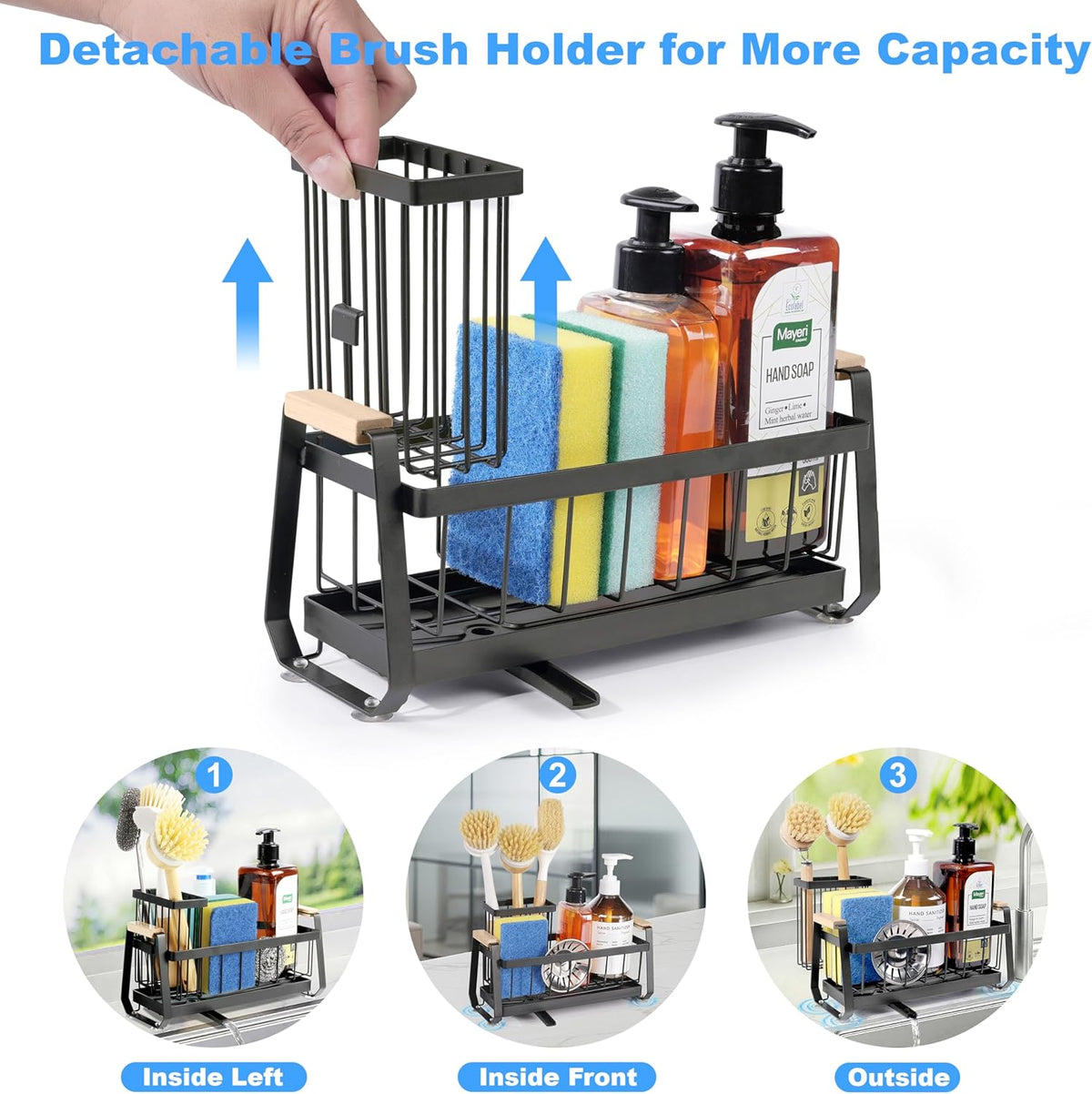 Suction Cup Sponge Holder for Kitchen Sink Caddy Organizer Rack for Dish Brush Holder and Soap