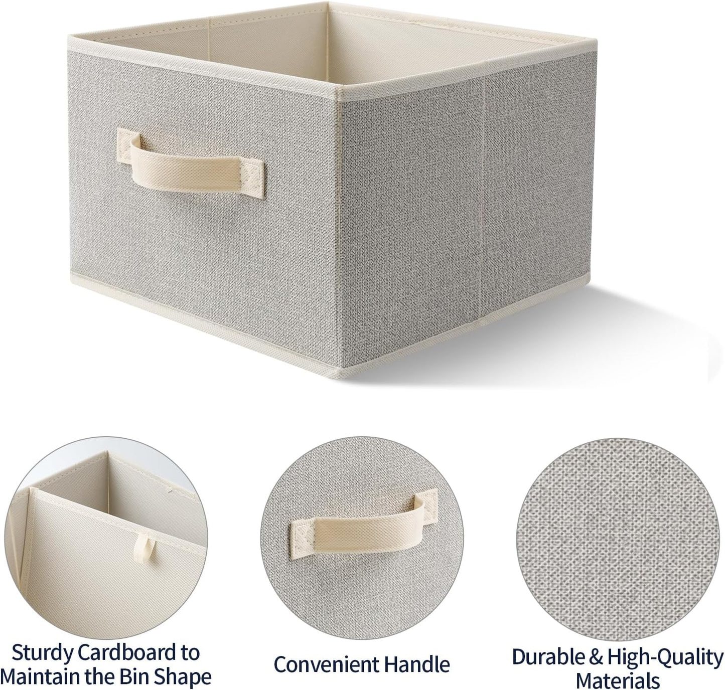 Storage Baskets, 11-Inch Woven Fabric Bins, Storage Cubes with Reinforced Handles, Organizer Bins