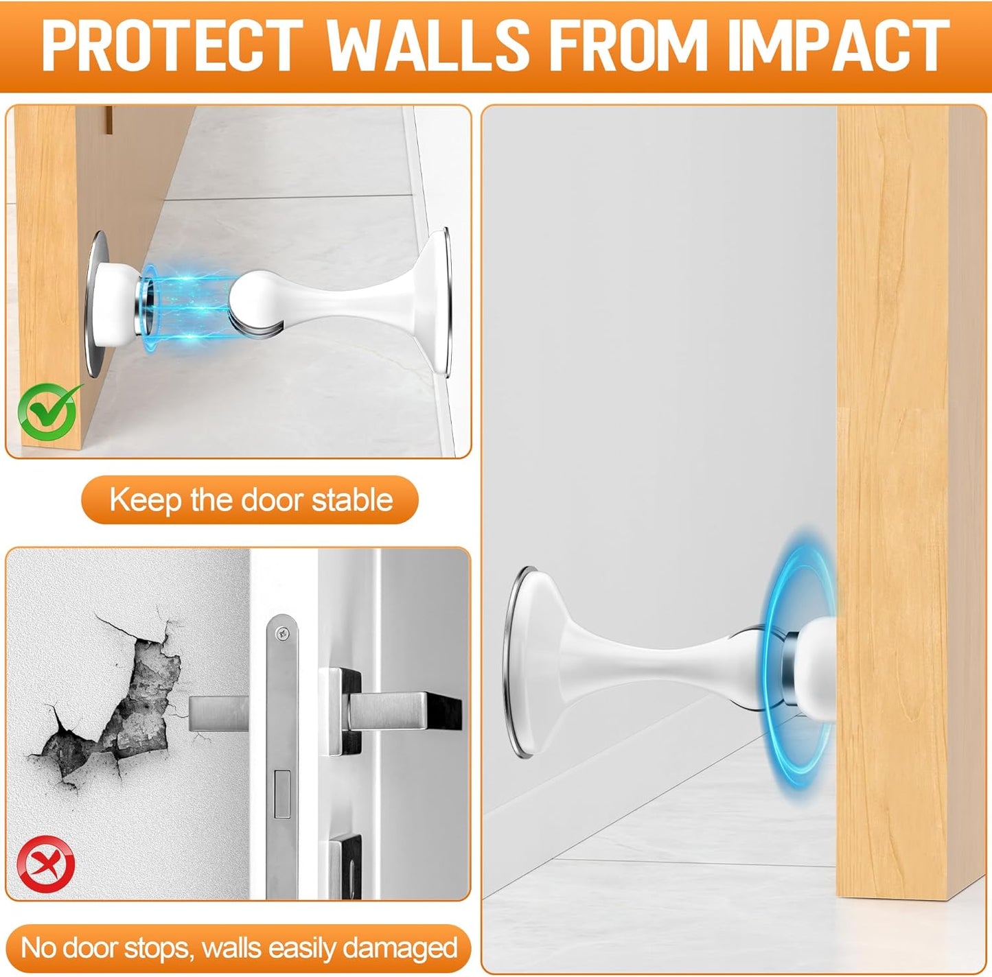 Crosize Magnetic Door Stoppers 4 Pack, Stainless Steel Door Catch for Wall and Floor Mounting, Door