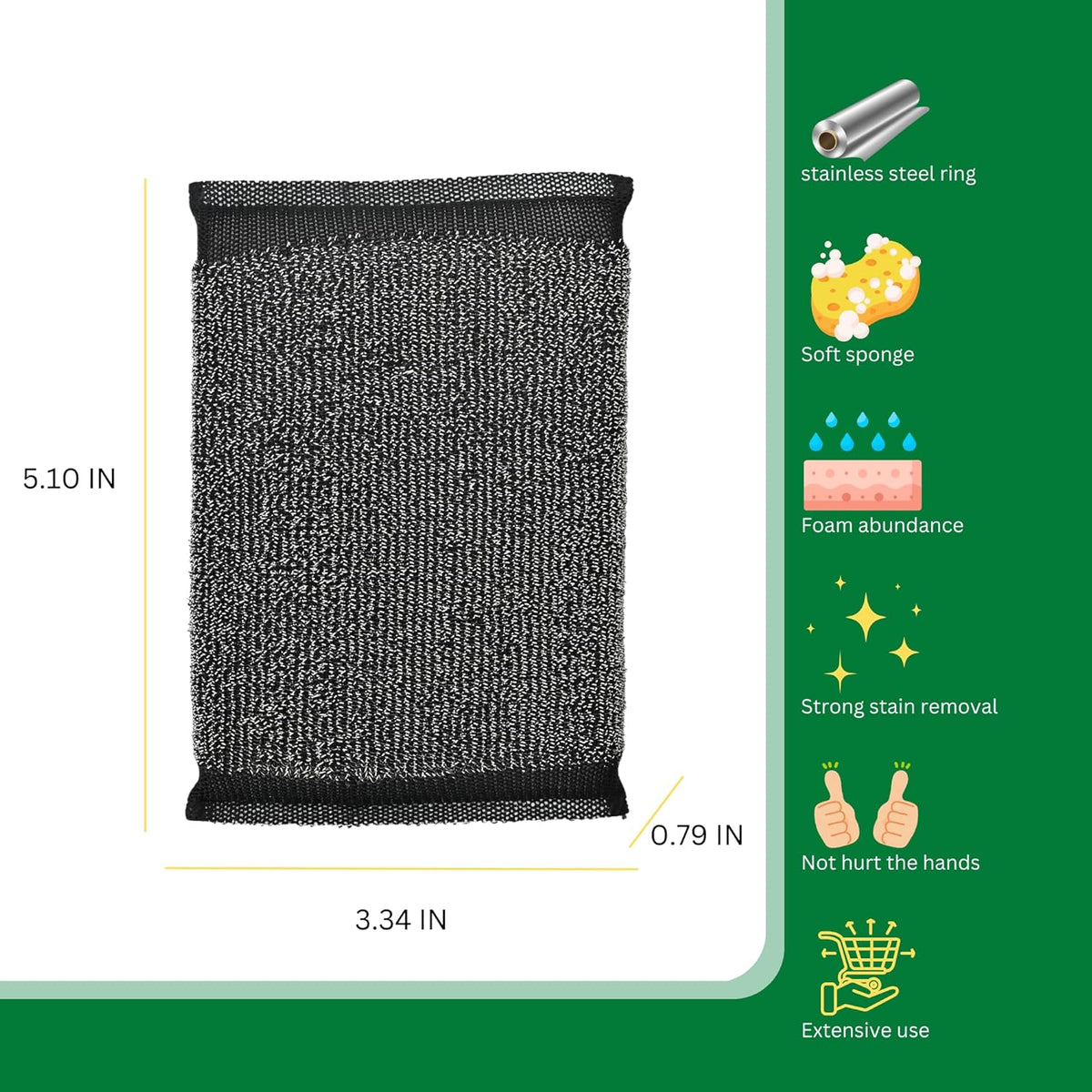 Steel Wool Scrub Sponges Kitchen, Reusable Dish Scrubber Sponge, for Pots, Pans, Gentle and Scratch