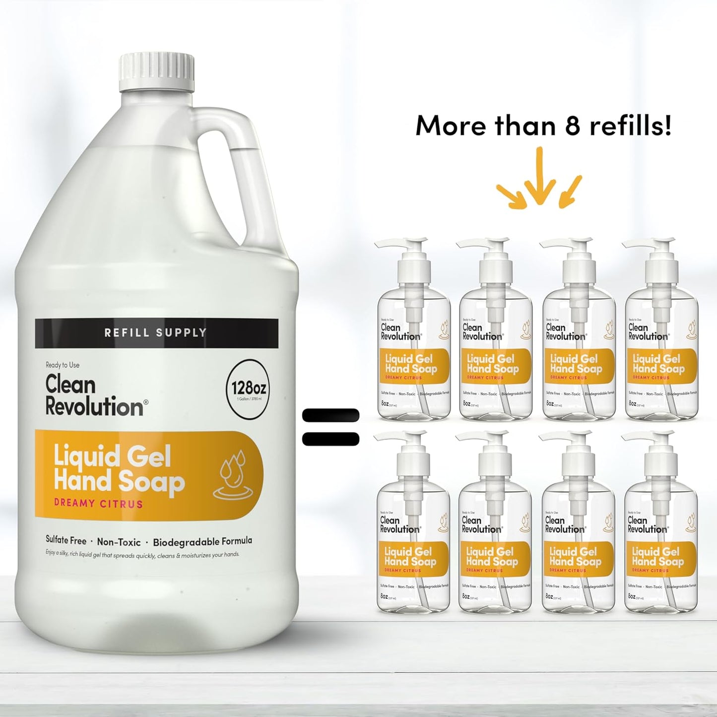 Clean Revolution Liquid Gel Hand Soap, Silky Rich Liquid, Quick Lather, Fast Rinsing, Contains Real