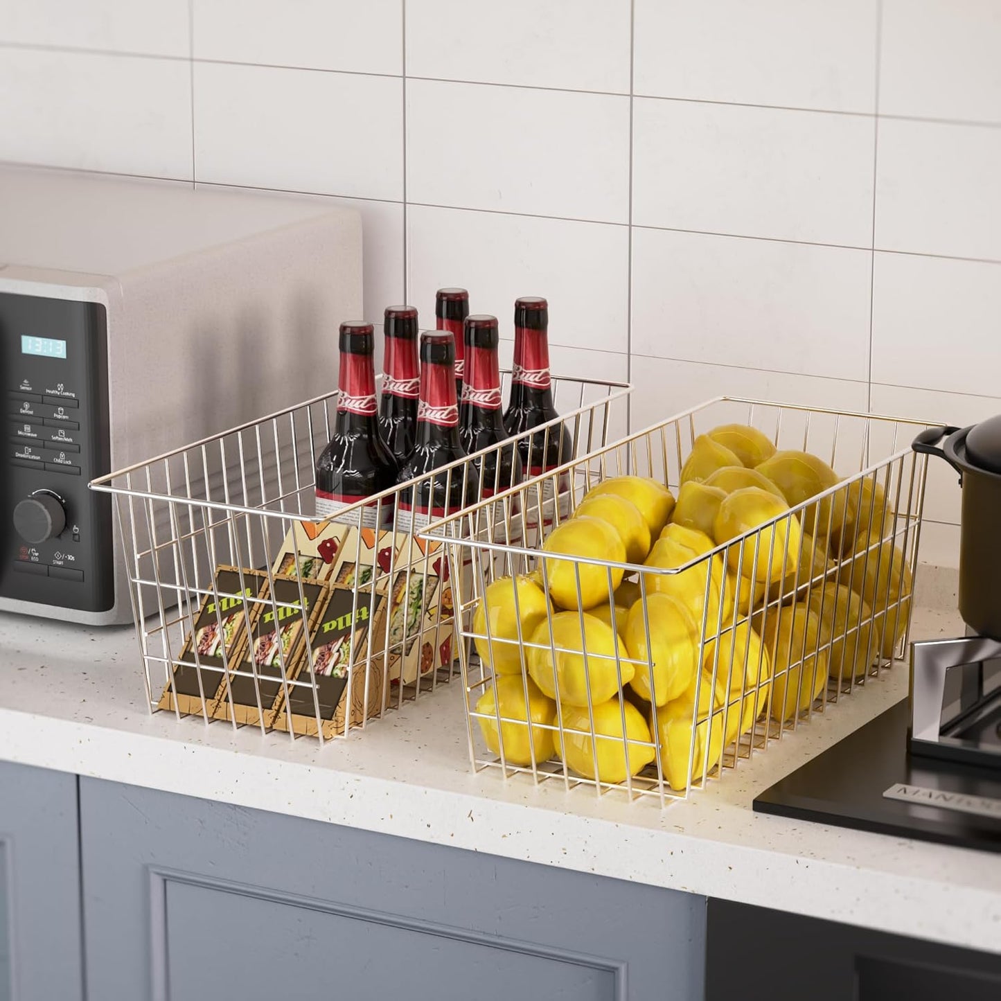 SANNO 15.7in Freezer Baskets Bins - Freezer Storage Containers Organizer for Office, Bathroom