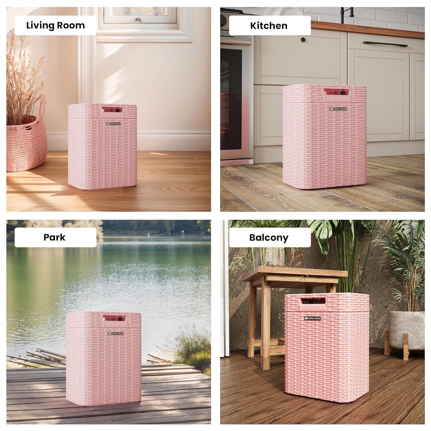 Ypati Handwoven 4 Gallon Rattan Trash Can with Lid, Boho Style Decorative Indoor and Outdoor Trash