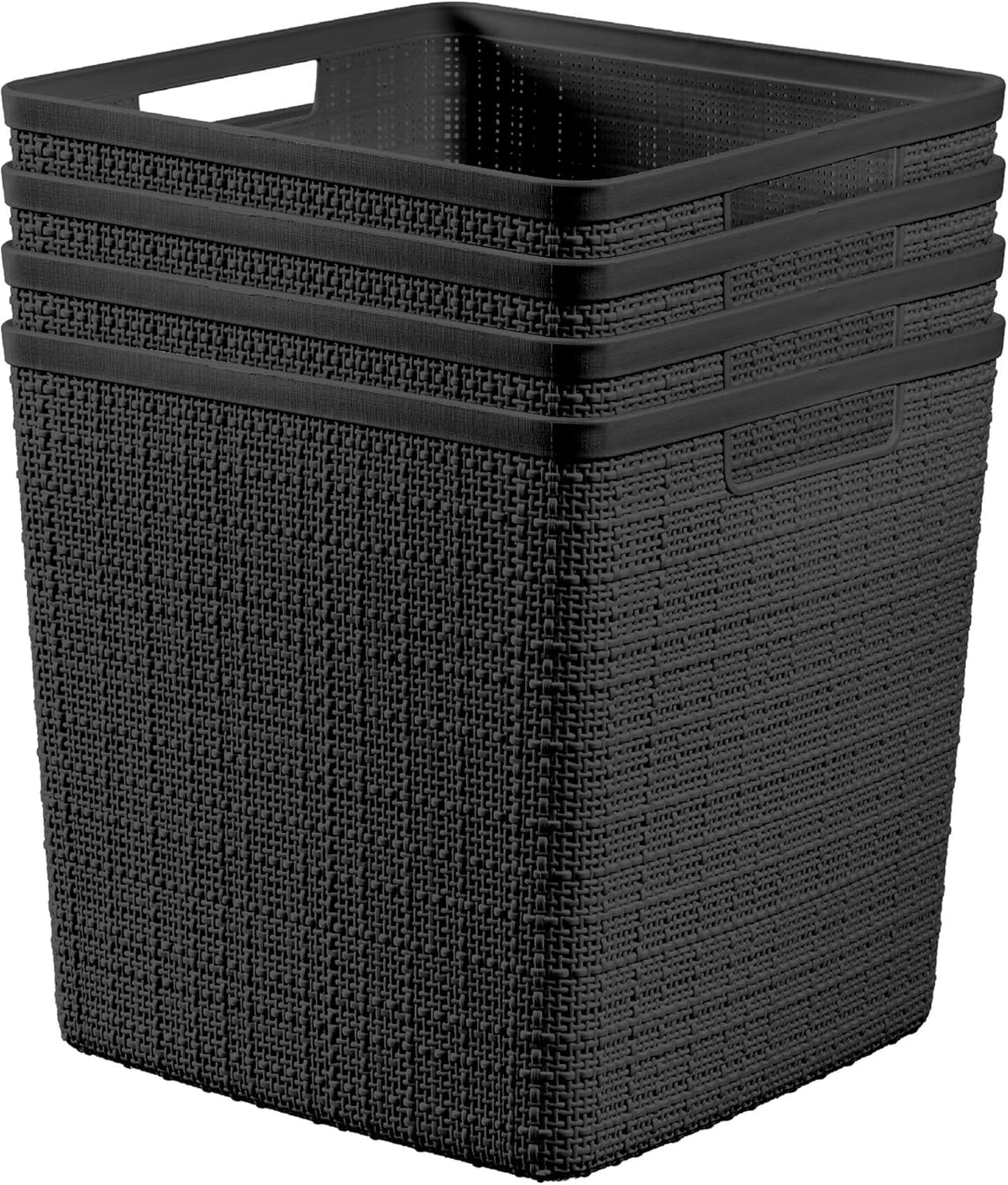 Curver Set of 4 Jute Large Cube Decorative Plastic Organization and Storage Baskets, Perfect Bins