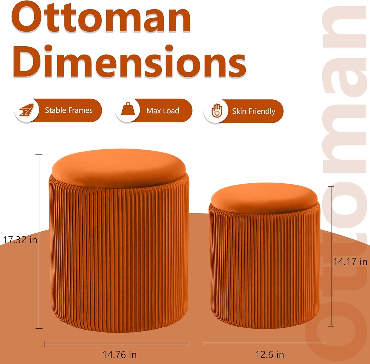 Round Ottoman with Storage Set of 2,Vanity Stool with Storage for Bedroom, Ottoman Coffee