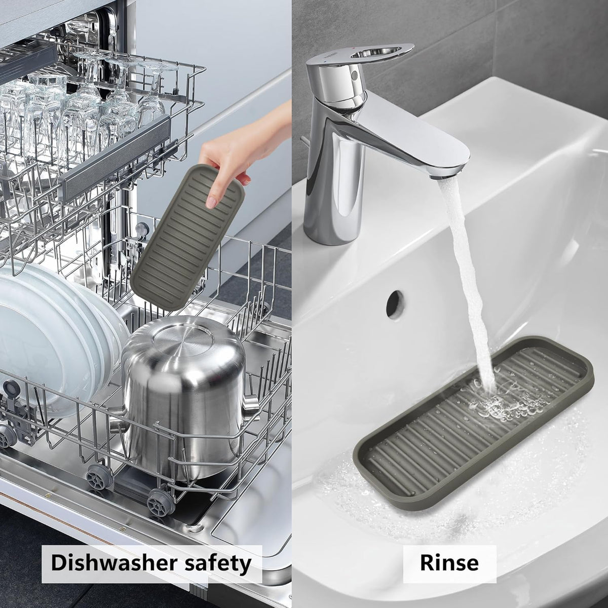 Gosmol Silicone Sponge Holder Kitchen Sink Organizer Tray Dish Caddy Soap Dispenser, Scrubber Spoon