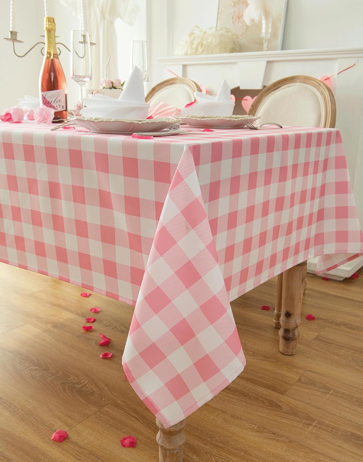 Waterproof Checkered Tablecloth Fabric - Rectangle 58x84 Inch Classic Gingham Buffalo Plaid Table