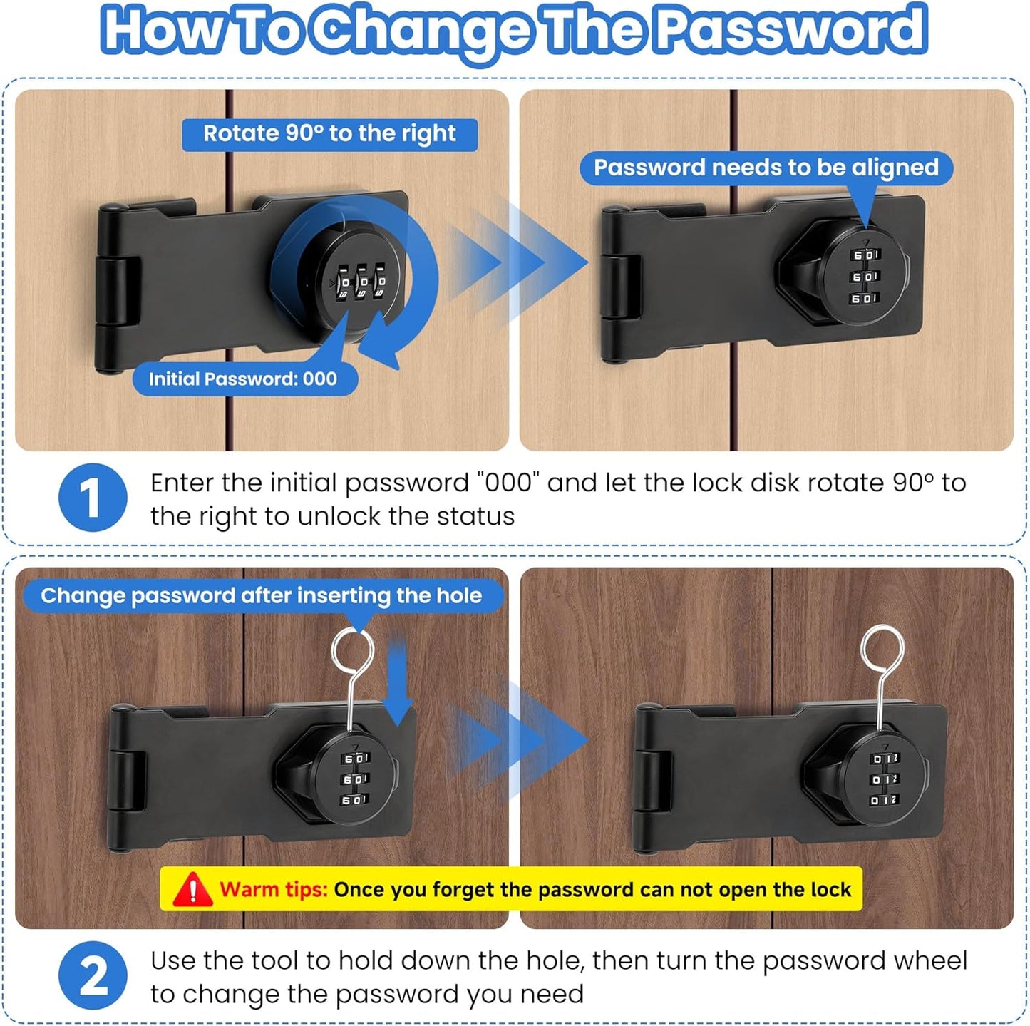 Keyless Cabinet Lock with Combination Code - 3-Digit Password Hasp Latch Lock for Drawers, Bifold