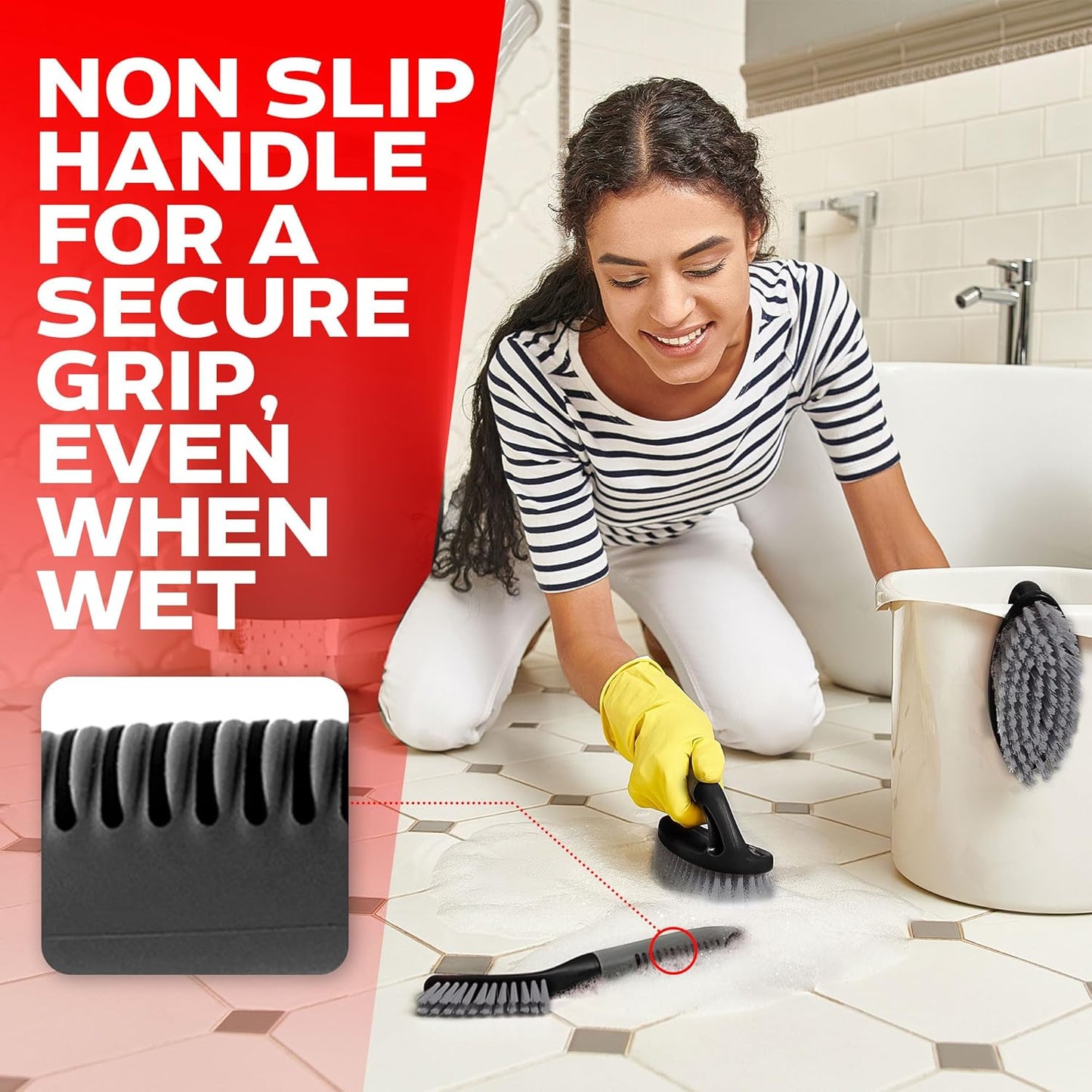 Scrub Brush Set of 3pcs - Cleaning Shower Scrubber with Ergonomic Handle and Durable Bristles