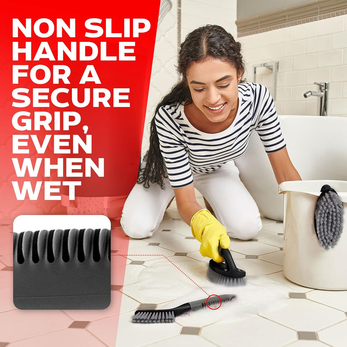 Scrub Brush Set of 3pcs - Cleaning Shower Scrubber with Ergonomic Handle and Durable Bristles