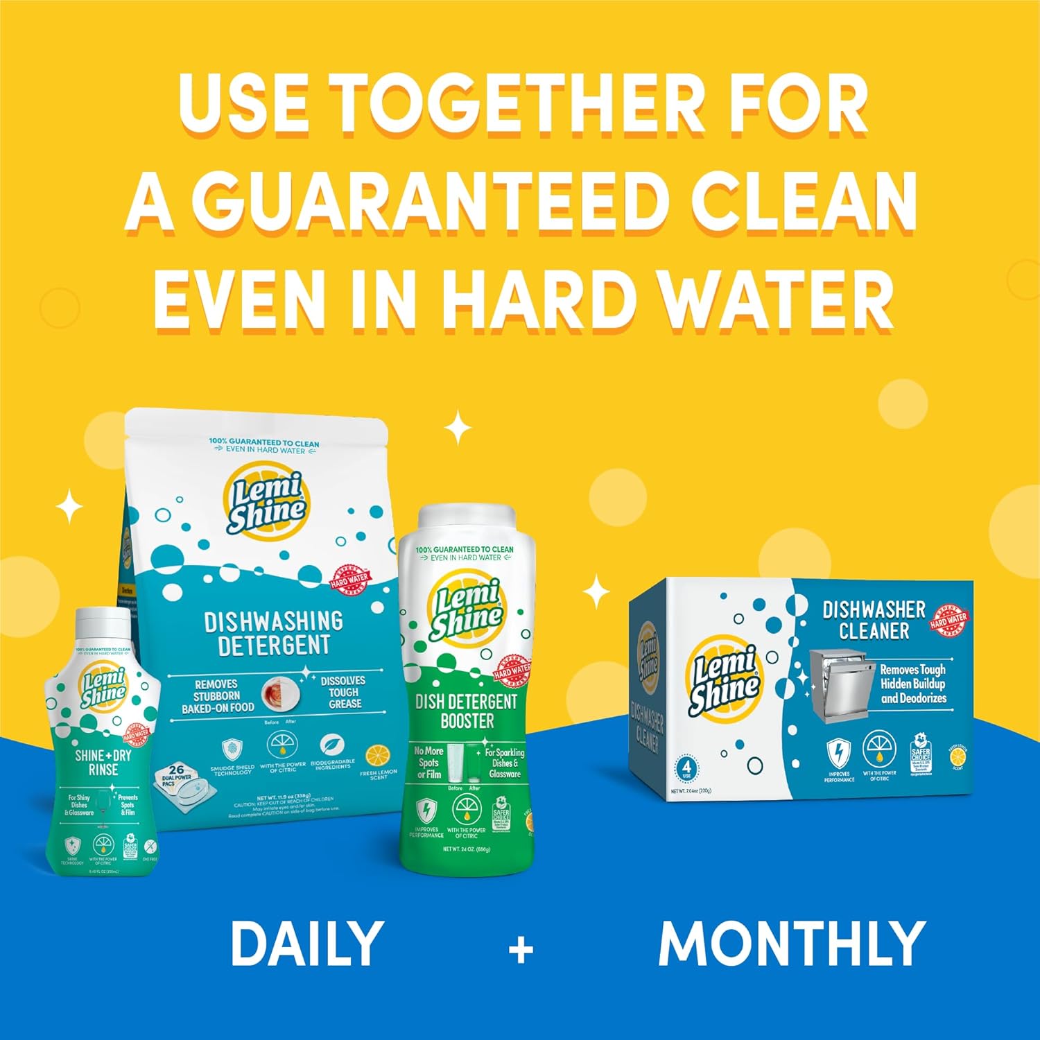 Lemi Shine Natural Dish Detergent Booster - Hard Water Stain Remover - Multi-Use Citric Acid