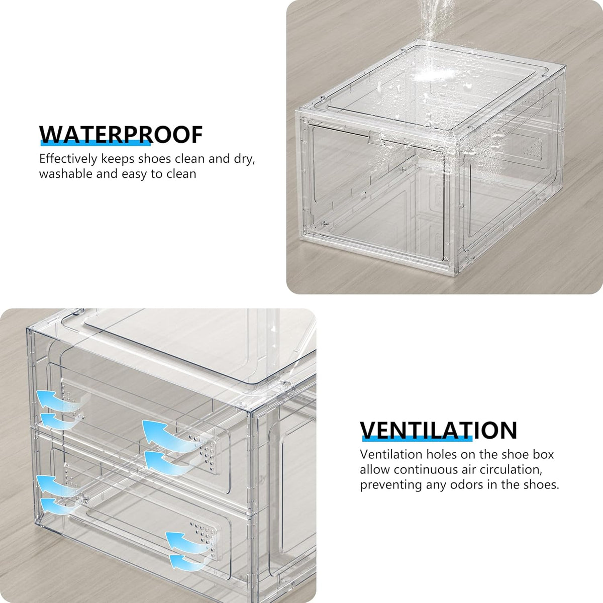 12 Pack Hard Sturdy Thickened Rigid XX Large Shoe Storage Organizer for Closet, Clear Stackable