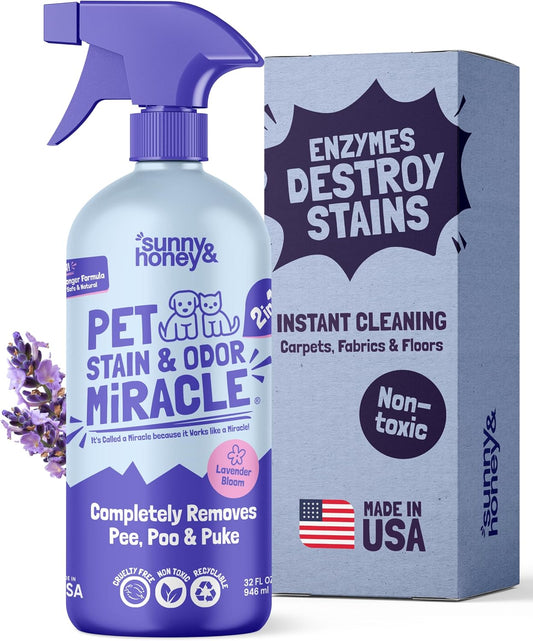 Sunny & Honey Pet Stain & Odor Miracle - 32 Fl Oz, Light Lavender Scent - Carpet Stain Remover &