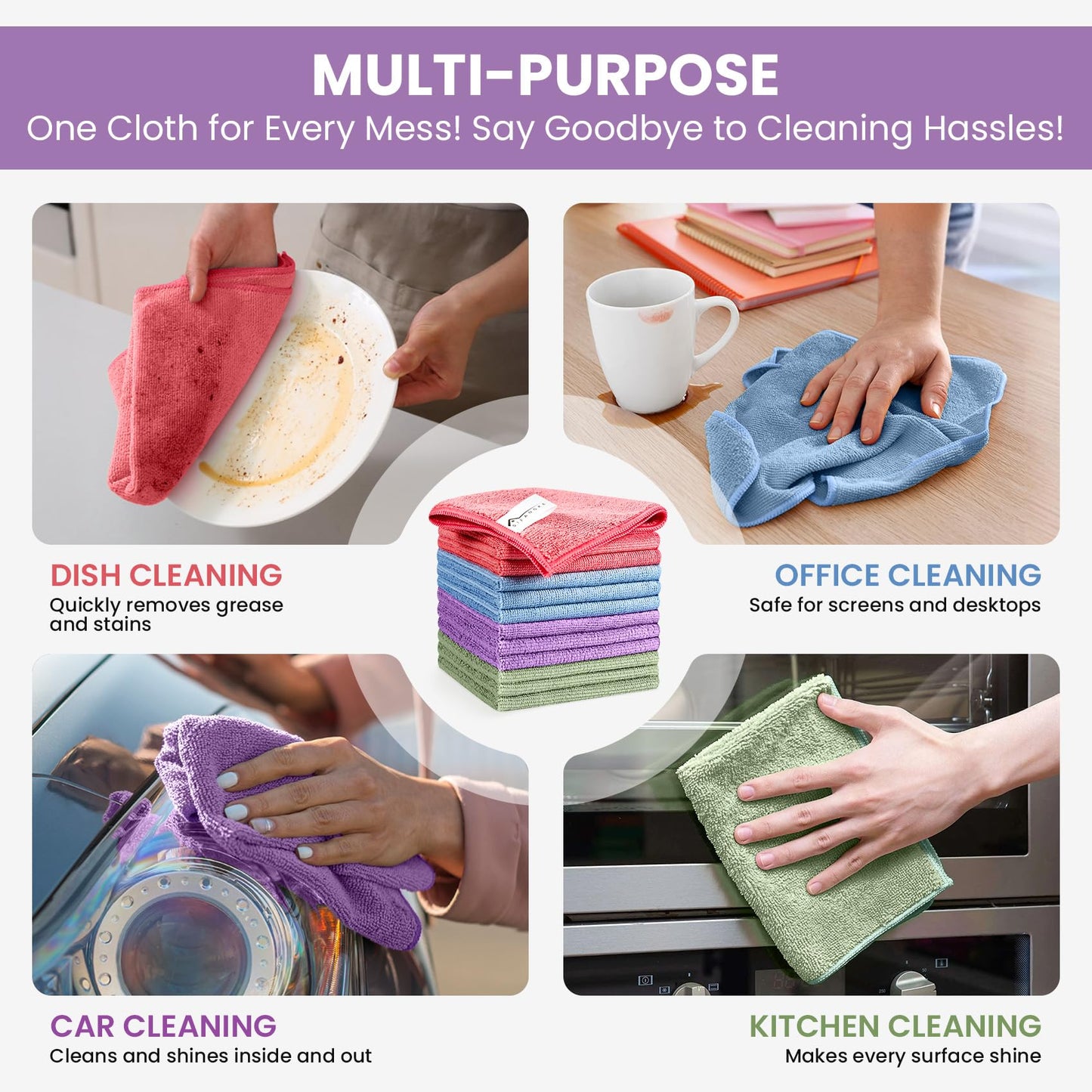SIFANGKE Microfiber Cleaning Cloth, 12 Pack Assorted Color Cleaning Rags for Housekeeping, Colorful