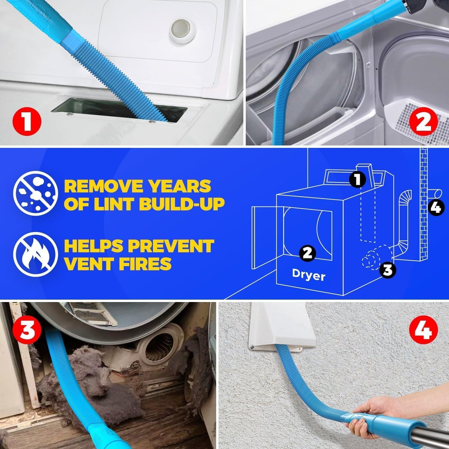 Holikme Dryer Vent Cleaner Kit, Include 30Feet Dryer Vent Cleaning Brush, Dryer Lint Vacuum