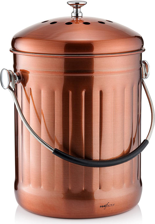 RED FACTOR Premium Compost Bin for Kitchen Countertop - Stainless Steel Food Waste Bucket with