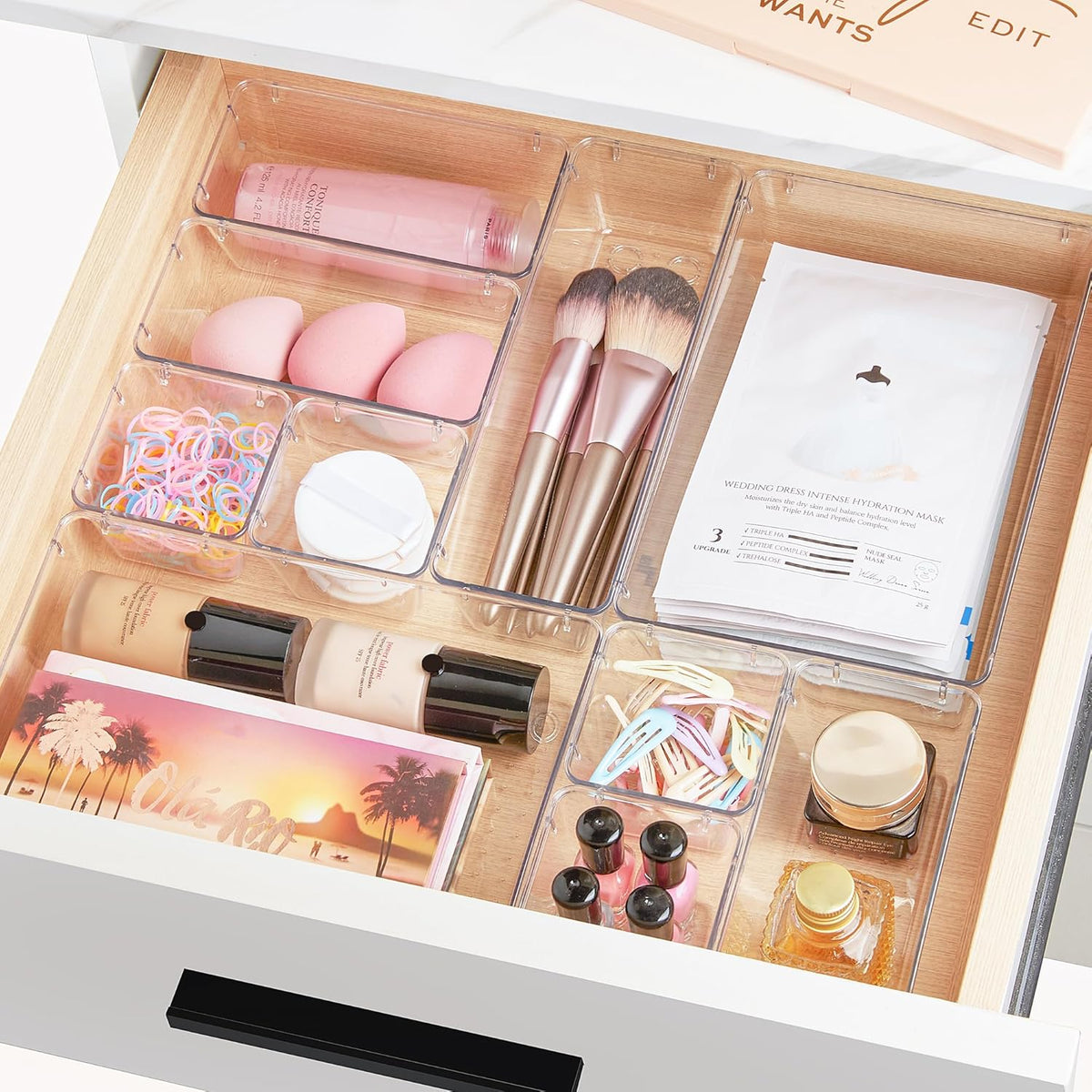 Vtopmart 44 PCS Clear Plastic Drawer Organizers Set, 4-Size Versatile Bathroom and Vanity Organizer