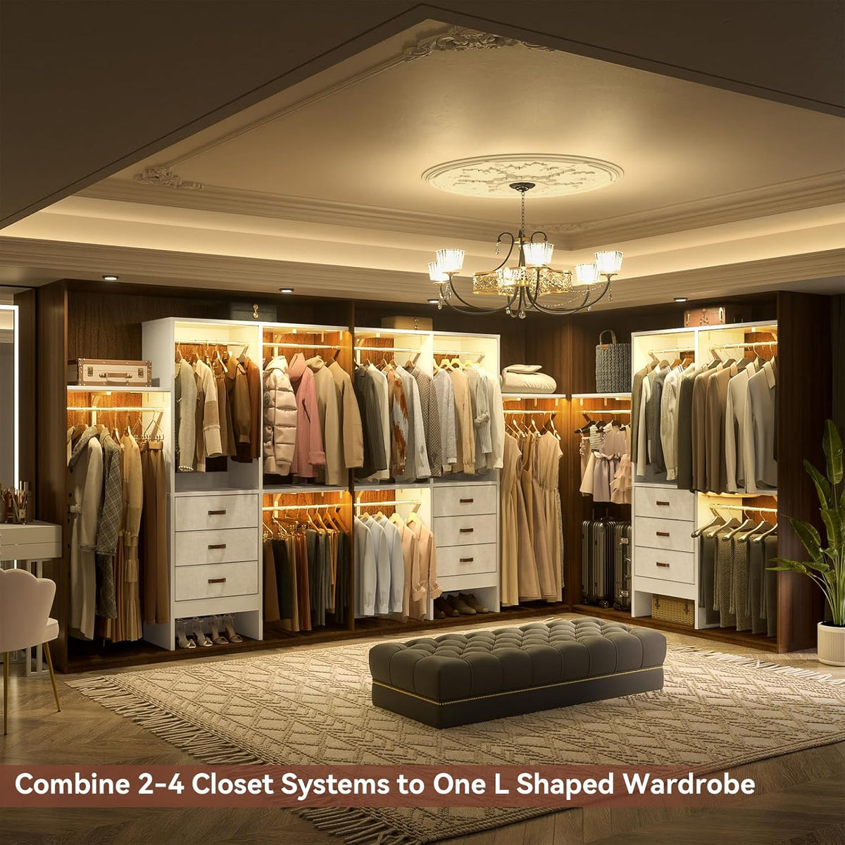 Armocity 5FT Small Closet System with 3 Fabric Drawers, 60 Inches Walk In Closet Organizer System
