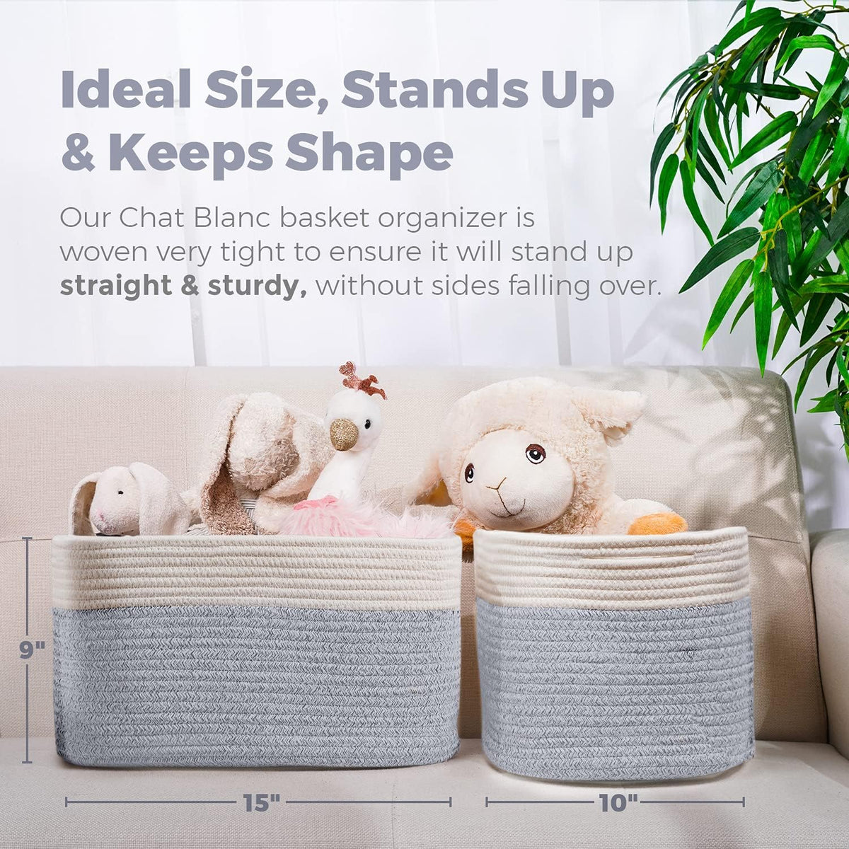 CHAT BLANC Cotton Rope Baskets for Organizing | Storage Baskets for Shelves | Rope Basket for