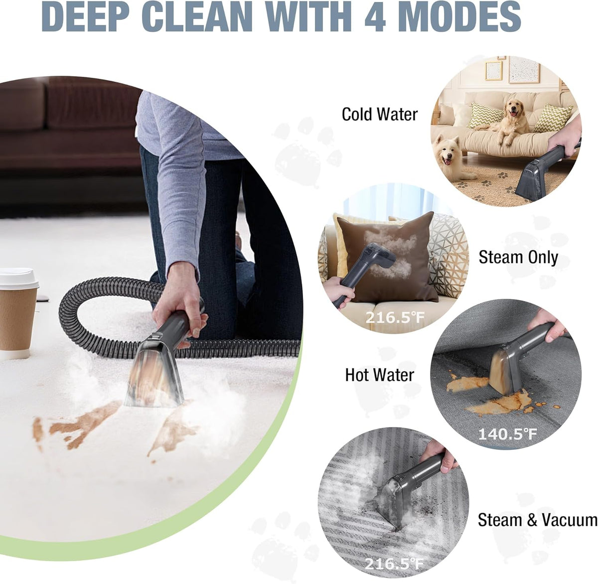 WORKPRO Steam Portable Carpet and Upholstery Cleaner, 16KPa Upholstery Cleaner Machine with Steam &