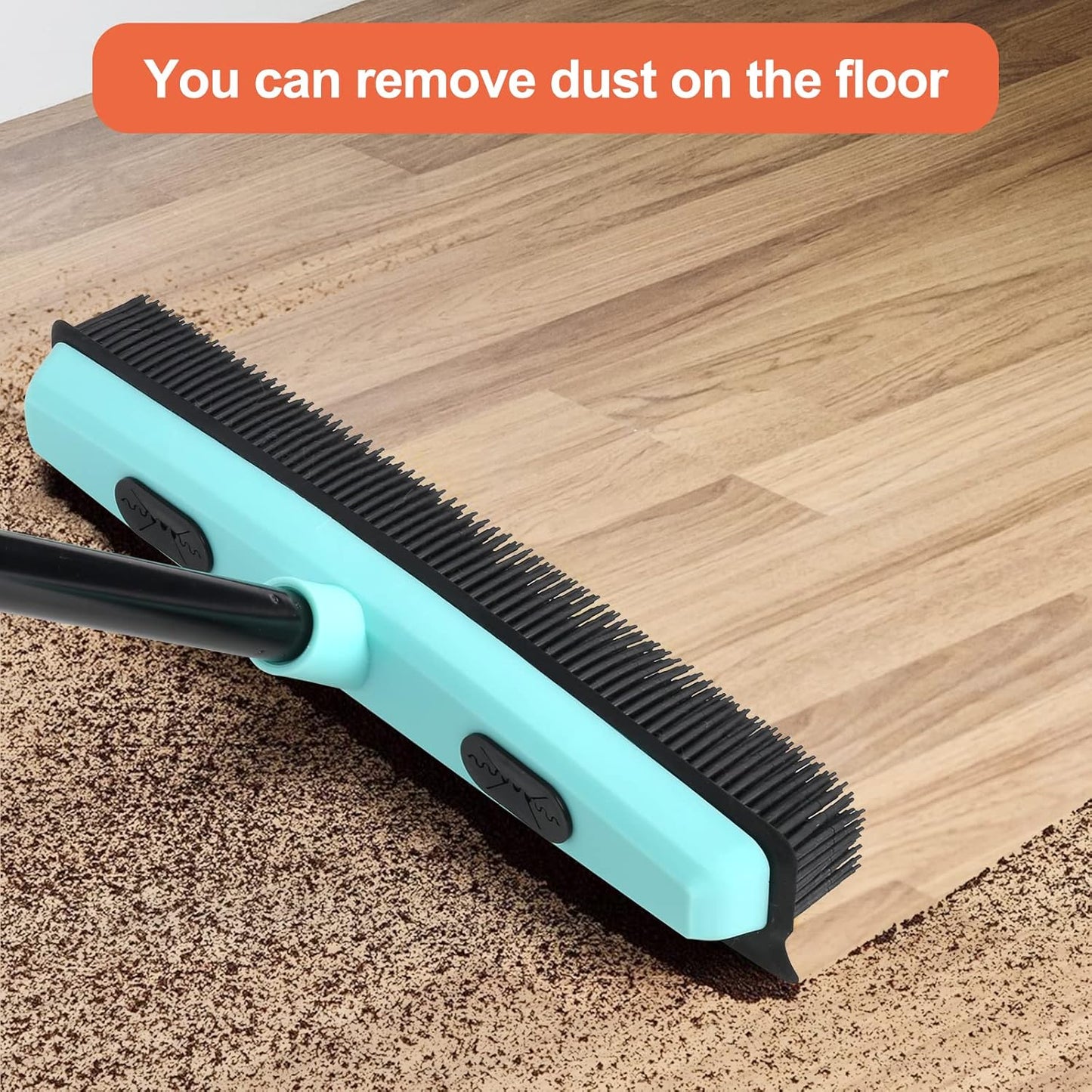 Rubber Broom Carpet Rake for Pet Hair Removal, Fur Remover Broom with 59" Telescoping Long Handle