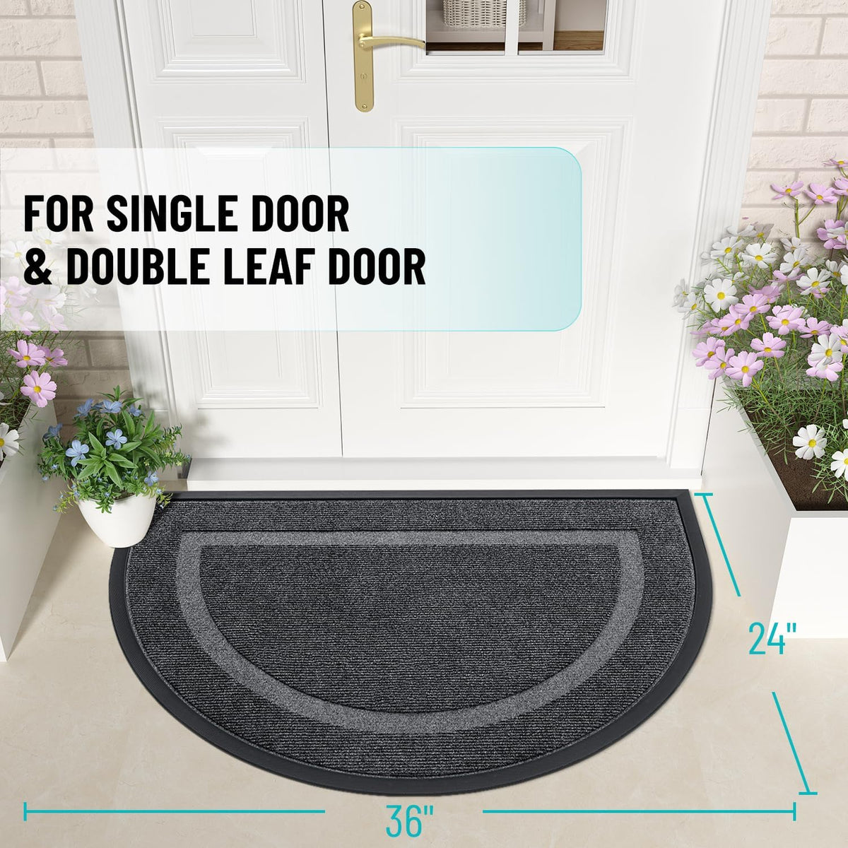 OLANLY Half Circle Door Mat Indoor Outdoor Entrance Welcome, Waterproof All-Season, All-Weather