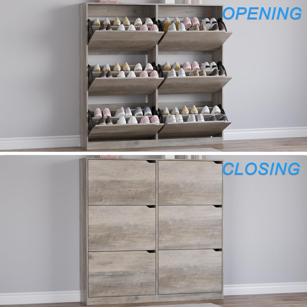 Shoe Cabinet with 6 Flip Drawers, Slim Narrow Shoe Storage Cabinet, Freestanding Shoe Organizer for