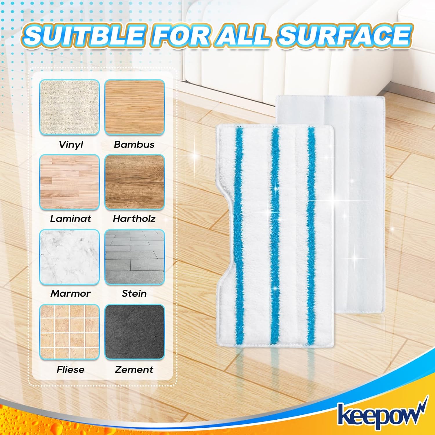 KEEPOW Reusable Mop Replacement Pads Compatible with Shark Vac Mop VM252 VM200 VC205 VM250 /QM250