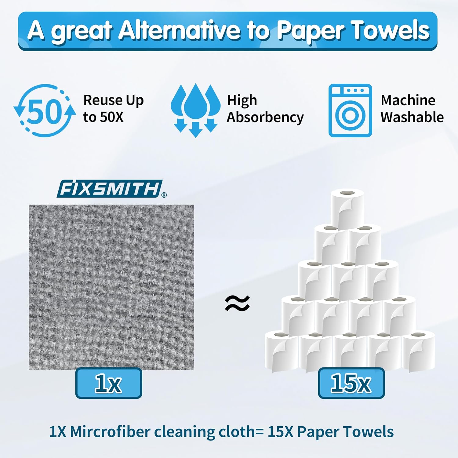FIXSMITH Shop Towels, Pack of 100, Grey Microfiber Cleaning Cloth Bulk, Microfiber Towels for Cars