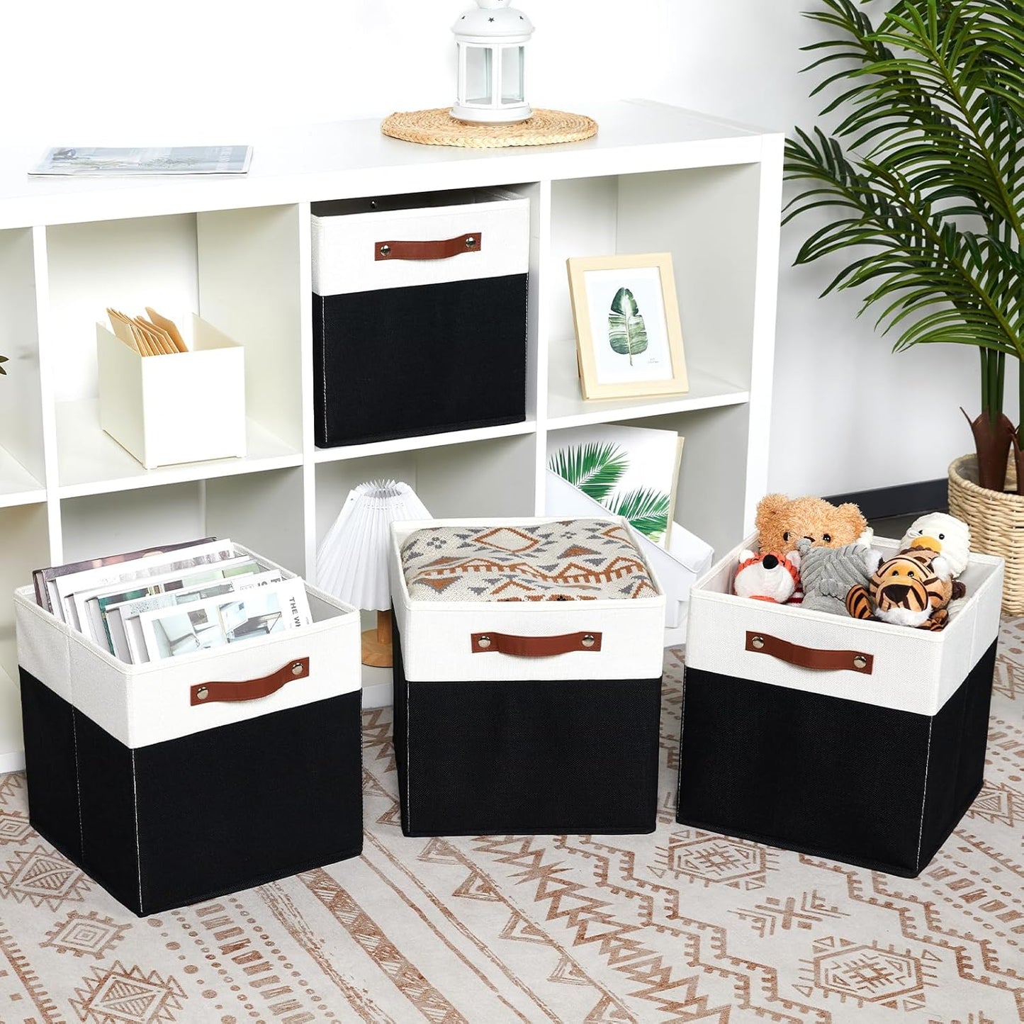 DULLEMELO Fabric Storage Bins for Shelves, Cube Storage Organizer Bins with PU Handles, Set of 4