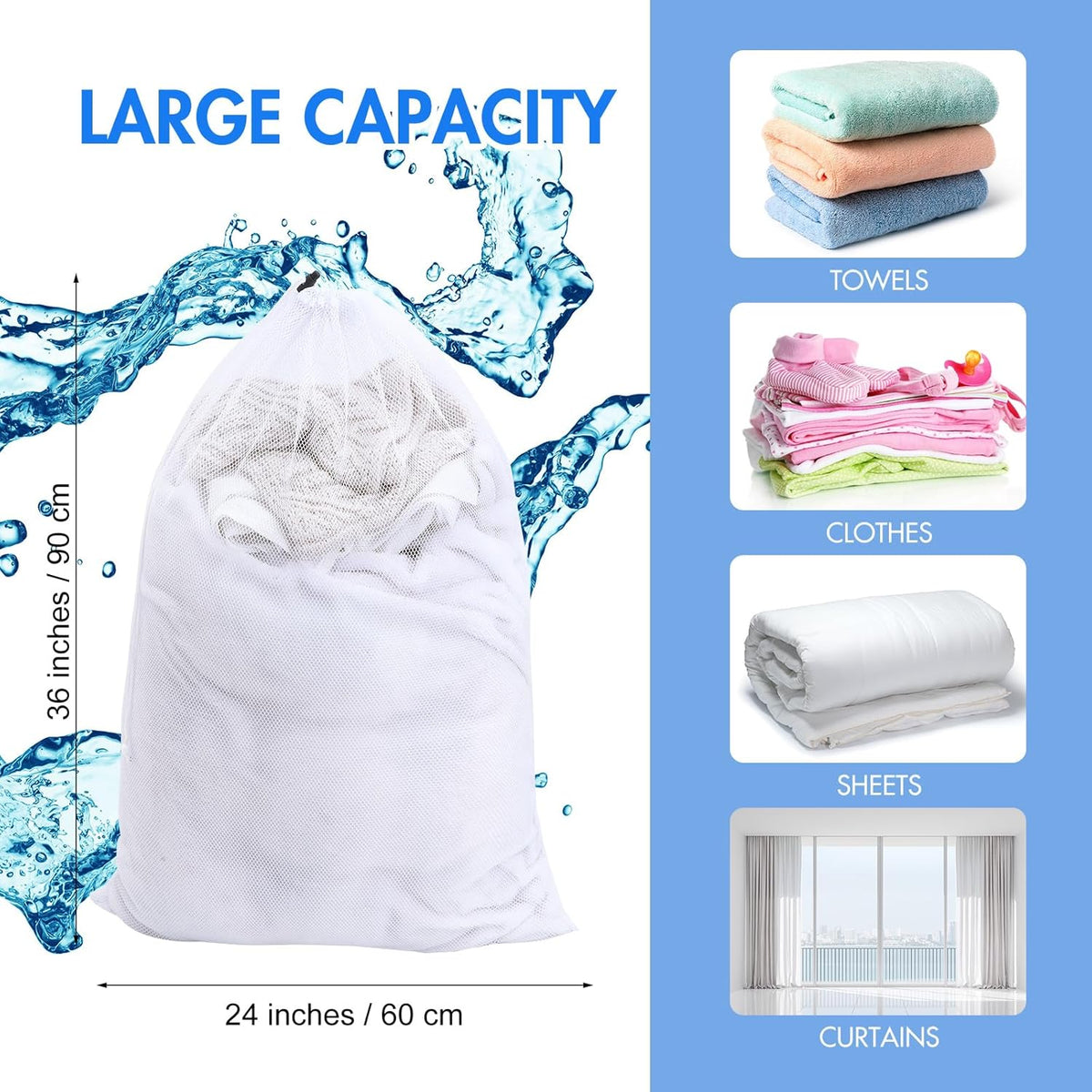 Berlune 30 Pack 24 x 36 Inches Large Mesh Bags for Laundry, Wash bags, Sturdy Mesh Material Closed