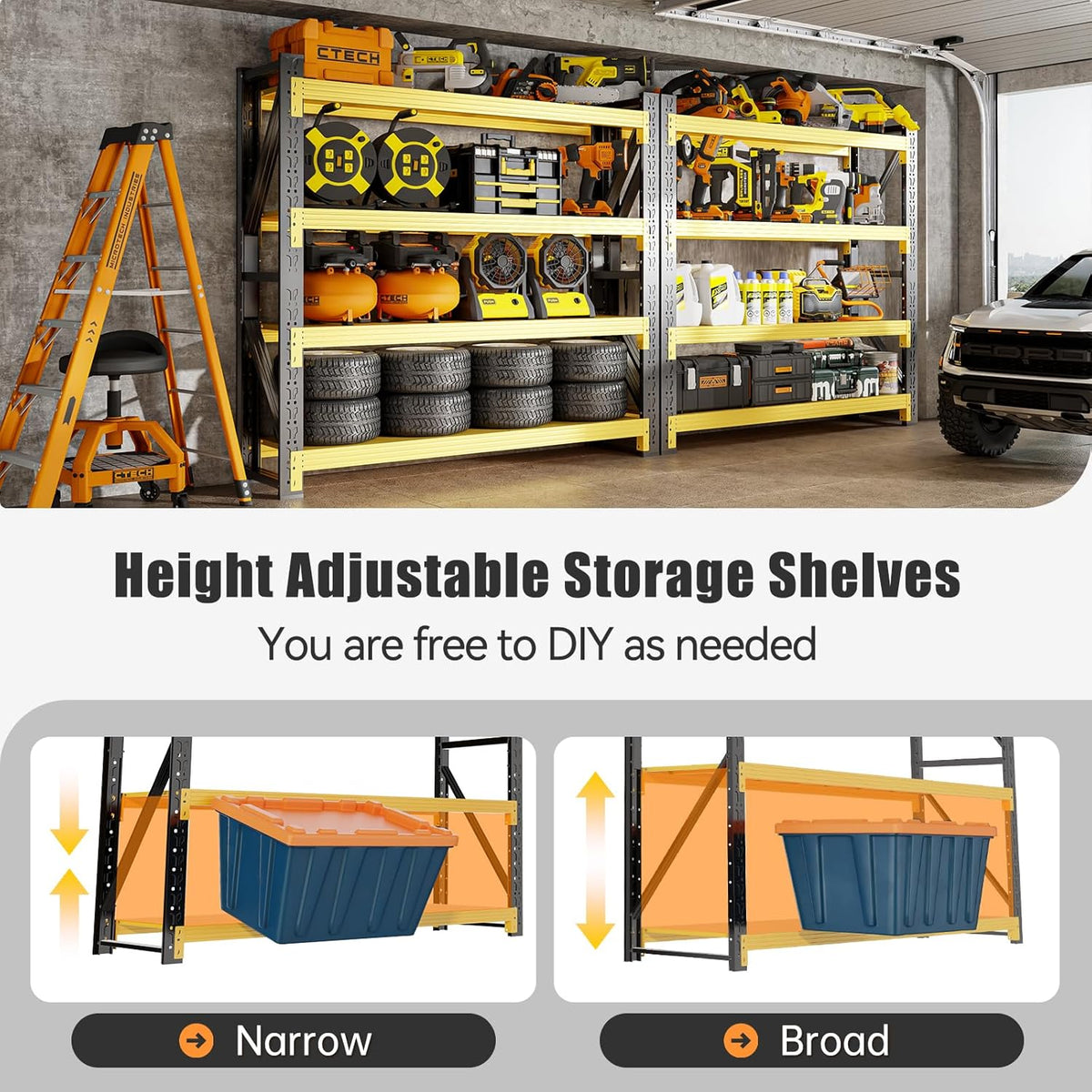 4000LBS Storage Shelves Heavy Duty, 48" W Metal Garage Shelving Units, 4 Tier Adjustable Shelf