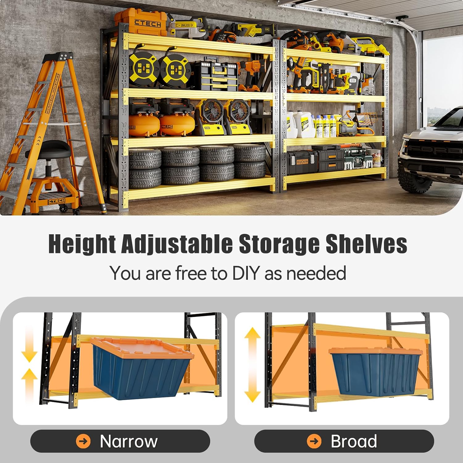 4000LBS Storage Shelves Heavy Duty, 48" W Metal Garage Shelving Units, 4 Tier Adjustable Shelf