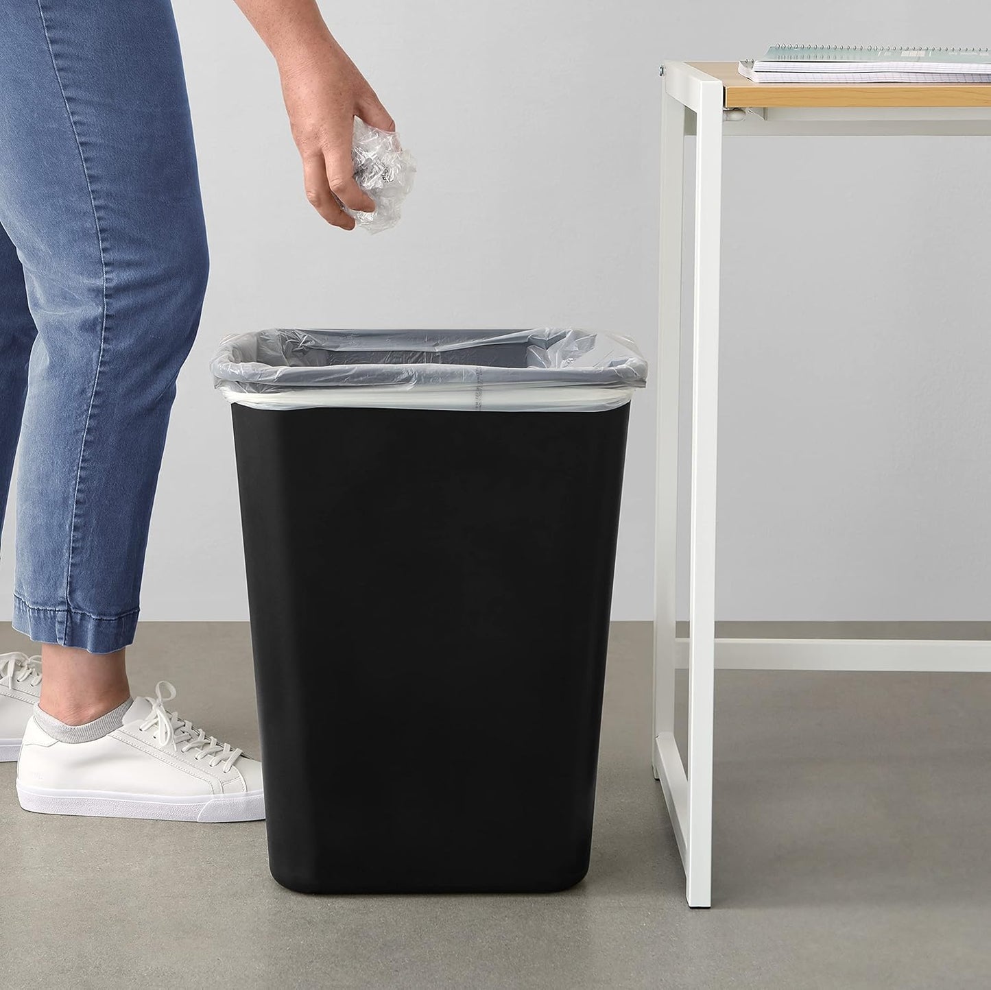 Amazon Basics Trash Can, Rectangular Commercial Office Wastebasket, 10 Gallon (Pack Of 2), Black