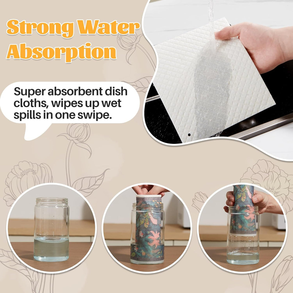 JOYMOOP 6 Pack Dishcloths for Kitchen, Reusable Absorbent Non-Scratch Cleaning Cloths, Washable