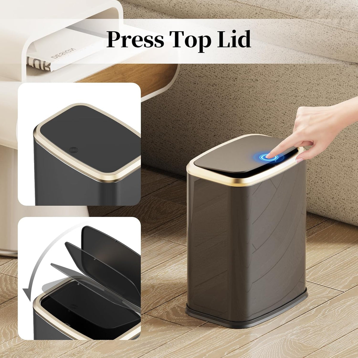 2.1 Gallon Bathroom Trash Can with Lid Press Top, 8 Liter Stainless Steel Garbage Can with Press