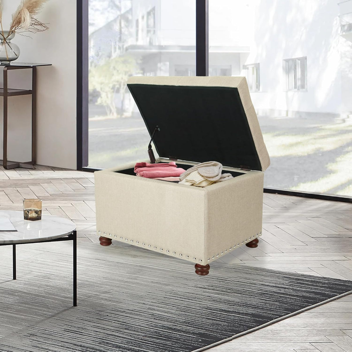 Joveco Storage Ottoman Bench Rectangular Fabric Organization Tufted Footrest for Living Room