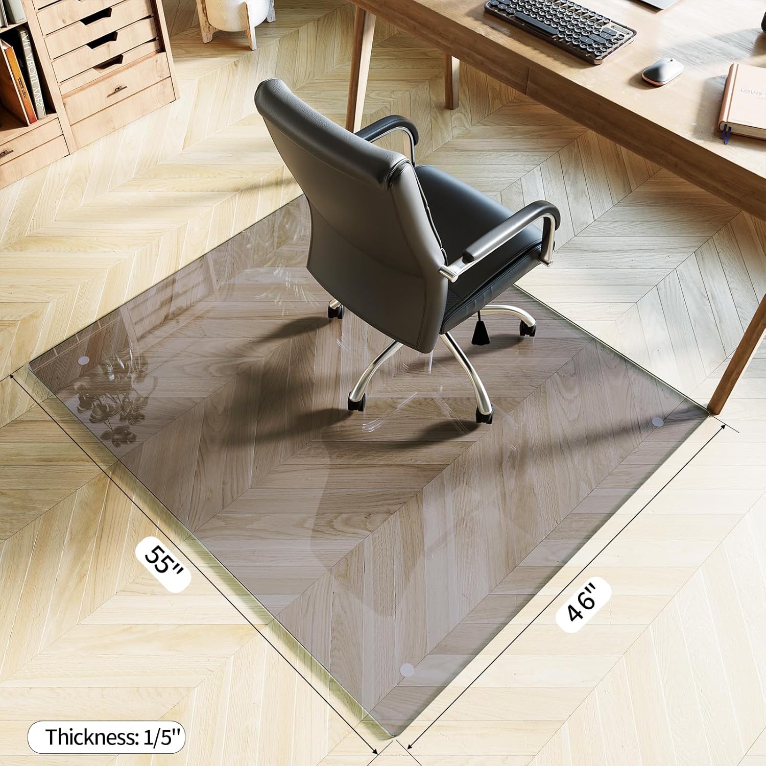 Koonmi Tempered Glass Chair Mat for Hardwood Floors & Carpets, 46" x 55“ Grey Heavy Duty Office