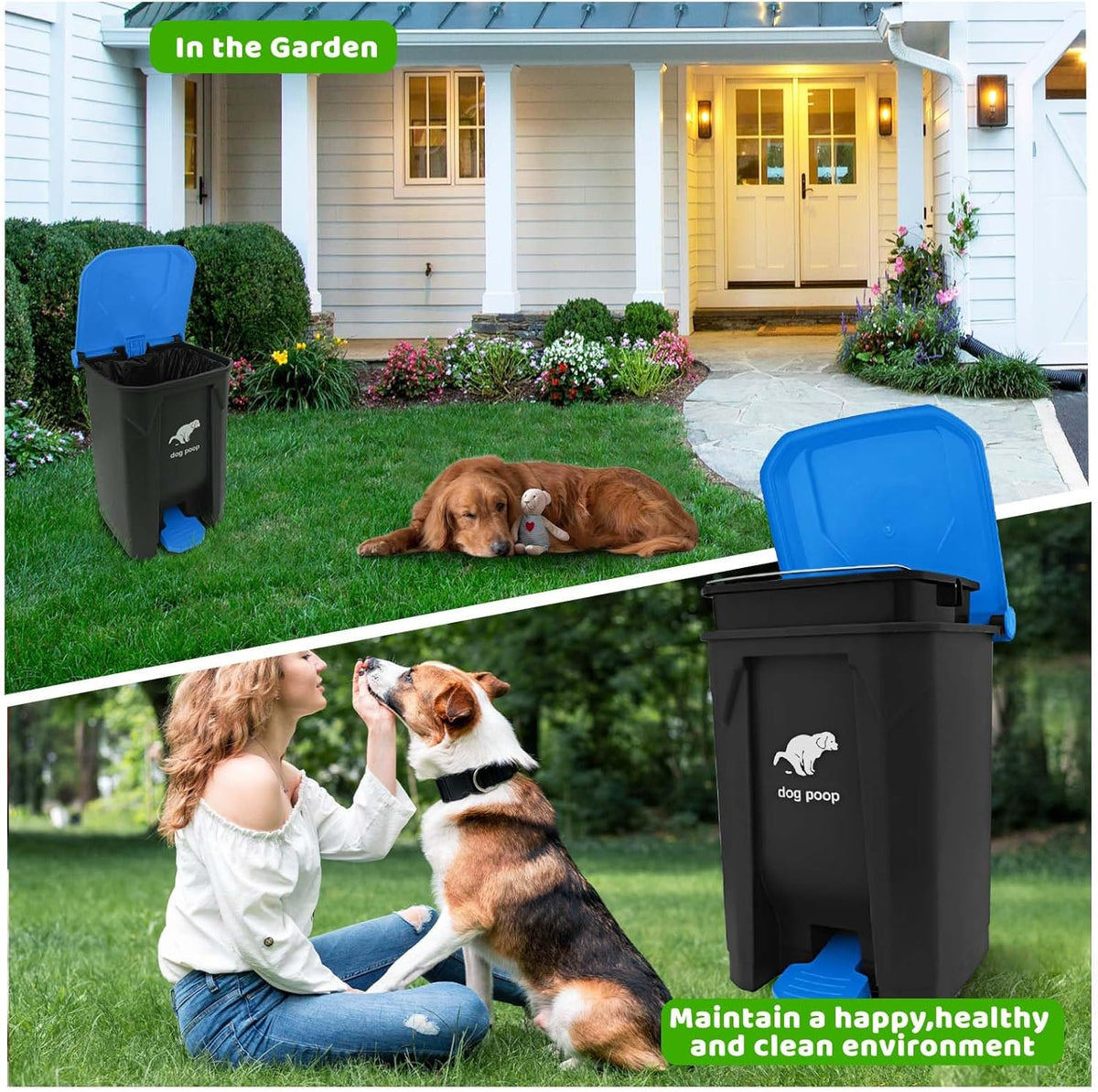 Dog Poop Trash Can Outside, 20L/5Gallon Dog Waste Trash Can with Lid, Pedal and Removable Inner